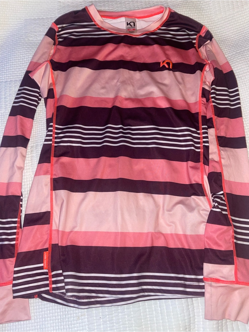 Kari Traa Coral Pink and Burgundy Striped Athletic Top